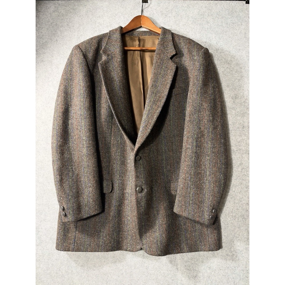 Vintage Harris Tweed Blazer Mens 46T Brown Multicolor Stripe Wool Made Canada